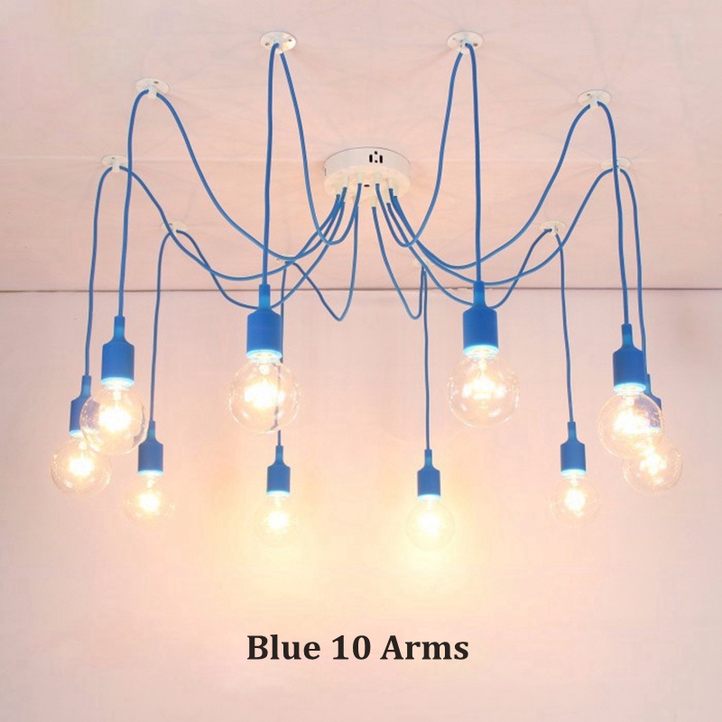 lukloy pendant lamp light, colorful multiple long cords spider rubber drop lights for kitchen living room bedroom decoration