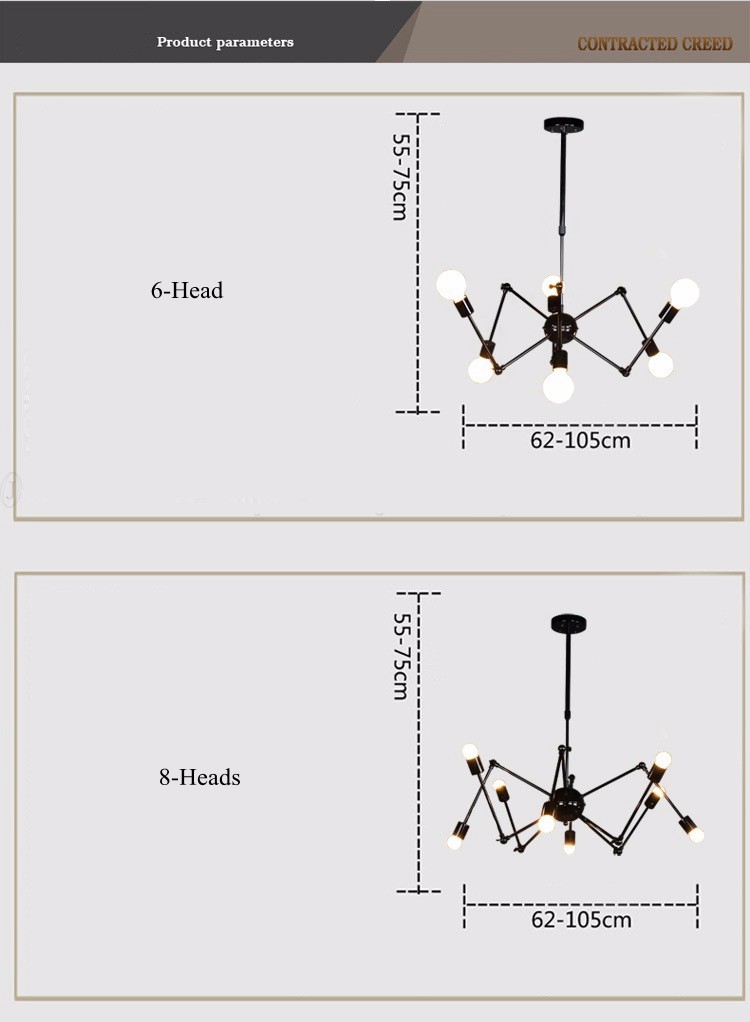 lukloy pendant lights, industrial hanging spider lamp modern lighting, adjustable, e27 edison loft light