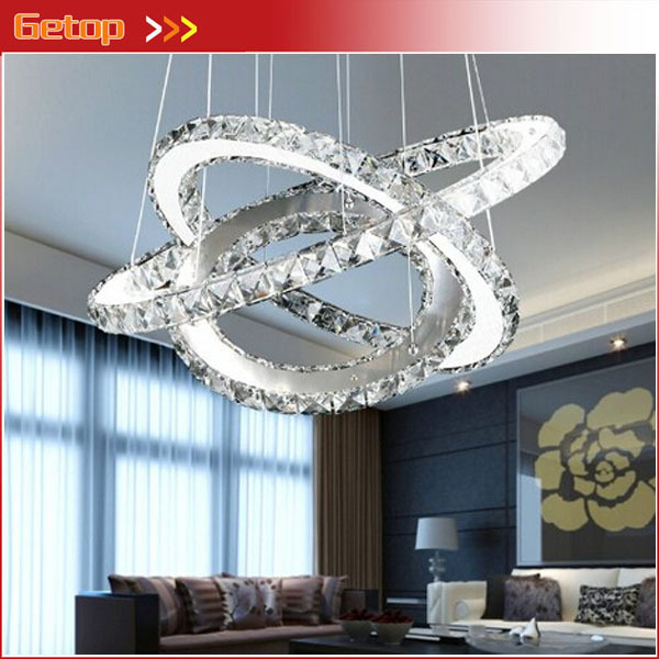 modern k9 crystal chandelier diamond ring led pendant lampthree rings (11.8 - 19.7 - 27.6 inches) fixture lighting style