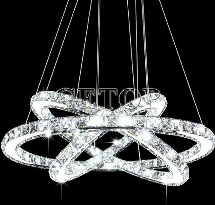 modern k9 crystal chandelier diamond ring led pendant lampthree rings (11.8 - 19.7 - 27.6 inches) fixture lighting style