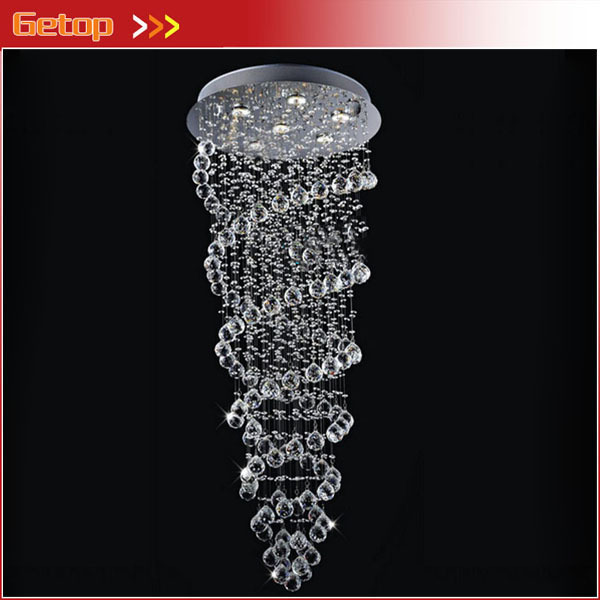 modern led k9 crystal chandelier double spiral "rain drop" chandeliers lighting crystal d550 x h1800mm stairs lighting fixture