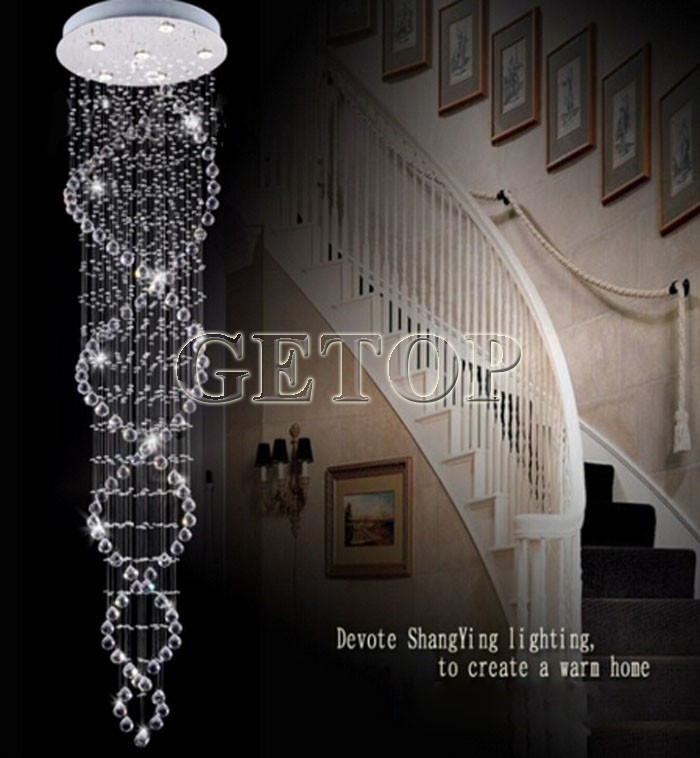 modern led k9 crystal chandelier double spiral "rain drop" chandeliers lighting crystal d550 x h1800mm stairs lighting fixture