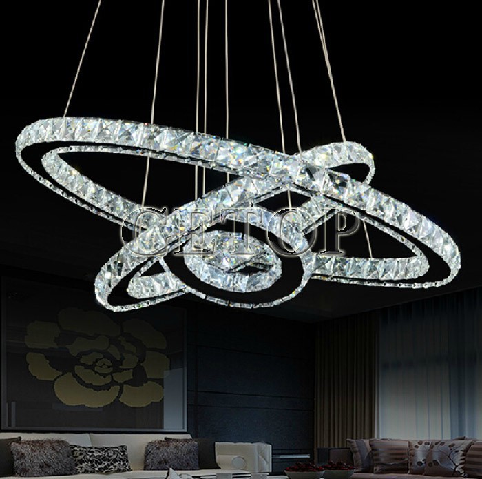 style modern minimalist three rings led k9 crystal chandelier creative circle crystal lamp for living room bedroom lighting