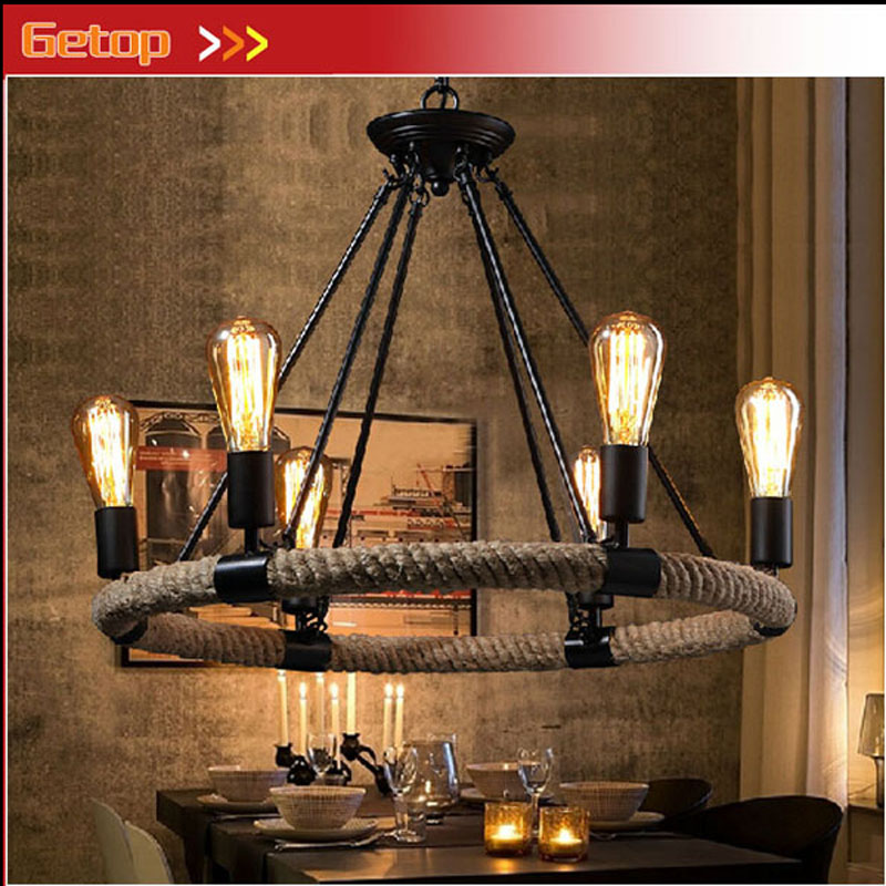 zx american country retro e27 led pendant lamp iron hemp rope hand knitted indoor lighting shop restaurant bar living room lamp