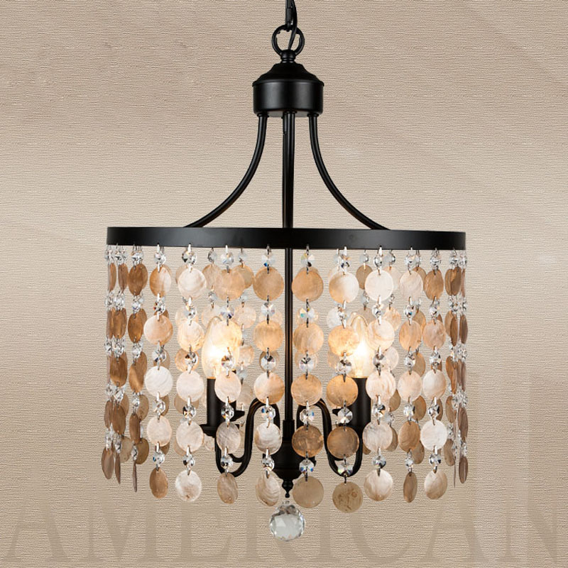 zx american country style crystal pendant lamp shell vintage lights fixture for living room bedroom restaurant iron indoor lamp