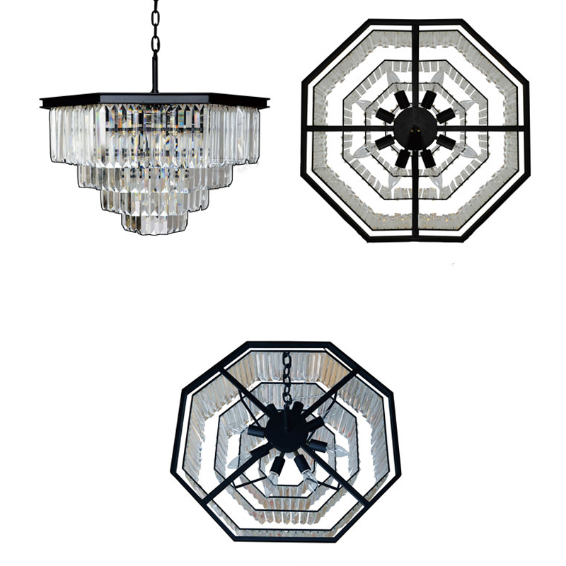 zx american crystal retro large pendant lamp contracted led restaurant hall lights octagonal crystal for living room lamp