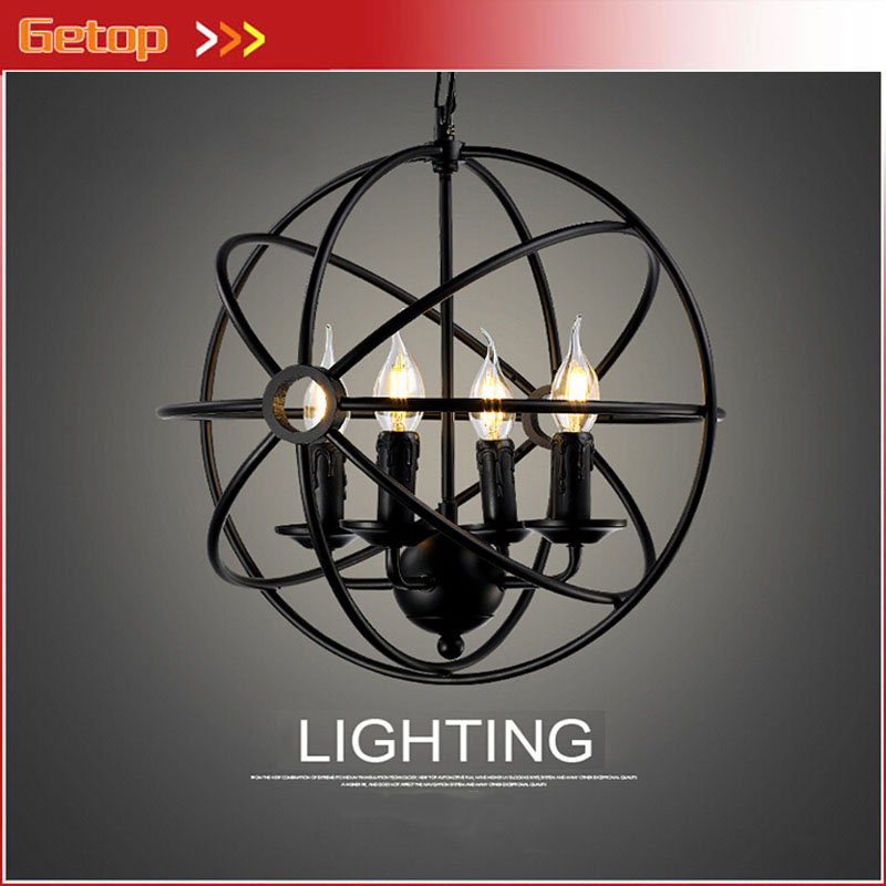 zx american loft retro wrought iron pendant lamp industrial circular ball e14 for restaurant study lights fixture ac110-240v