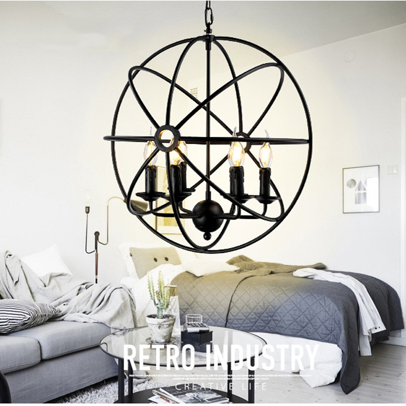 zx american loft retro wrought iron pendant lamp industrial circular ball e14 for restaurant study lights fixture ac110-240v