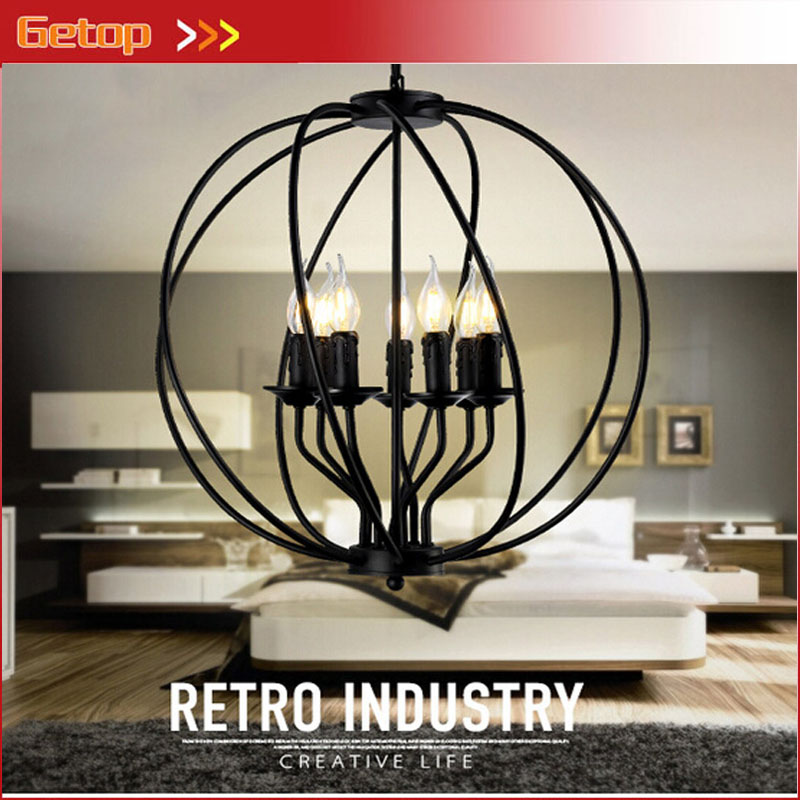 zx american loft retro wrought iron pendant lamp industrial circular spiral e14*8 for restaurant study lights fixture ac110-240v