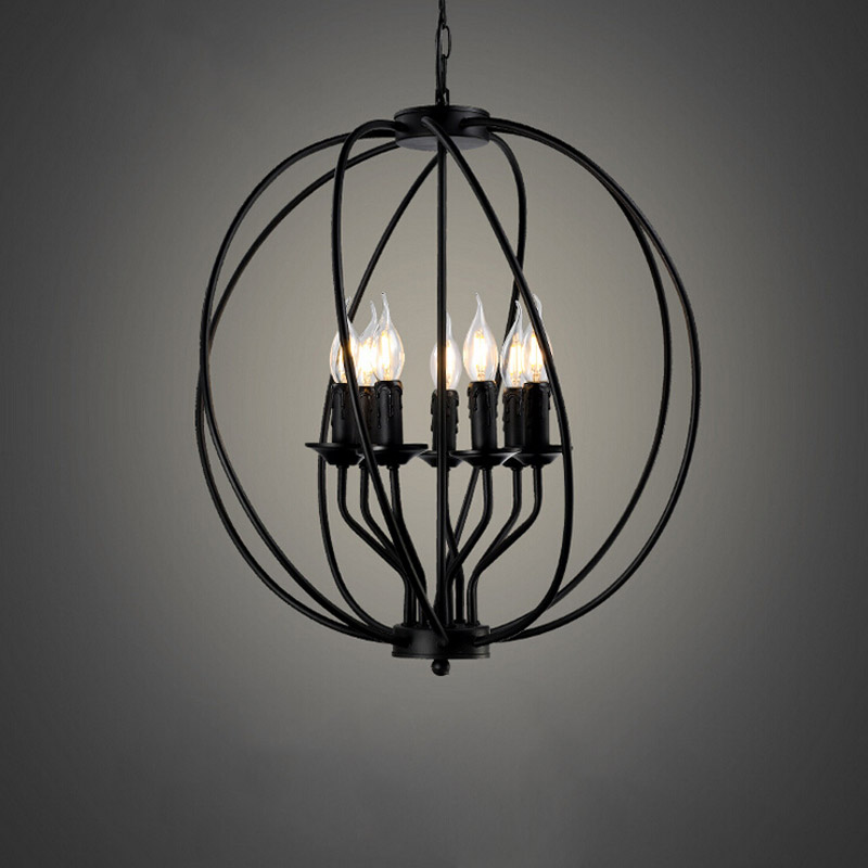 zx american loft retro wrought iron pendant lamp industrial circular spiral e14*8 for restaurant study lights fixture ac110-240v