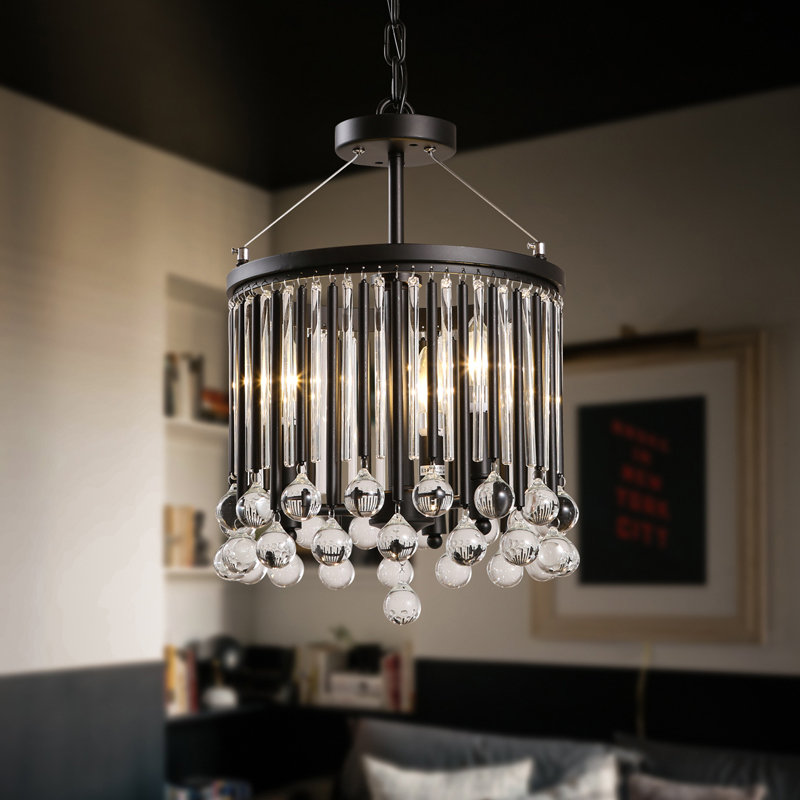 zx american retro crystal pendant lamp loft iron european restaurant light living room porch lamp waterdrop crystal led e14 lamp