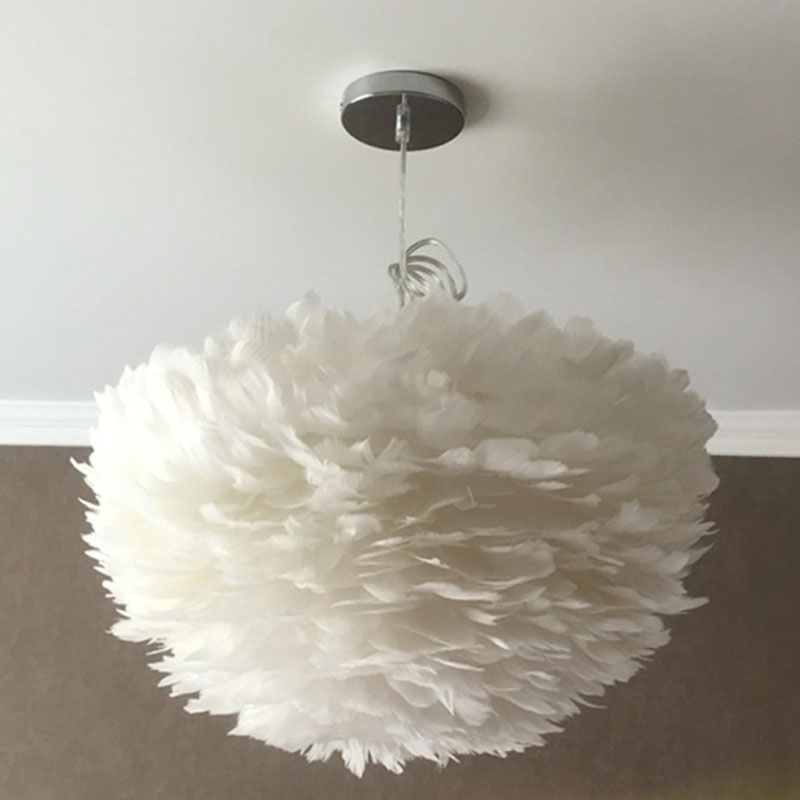 zx american white feather led pendant lamp nordic e14 lighting minimalist creative personality children's room art chandelier