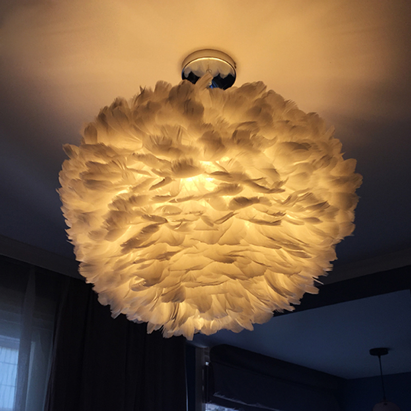 zx american white feather led pendant lamp nordic e14 lighting minimalist creative personality children's room art chandelier