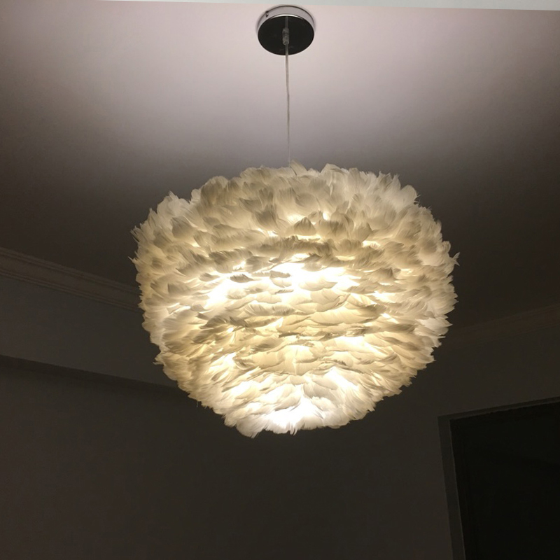 zx american white feather led pendant lamp nordic e14 lighting minimalist creative personality children's room art chandelier