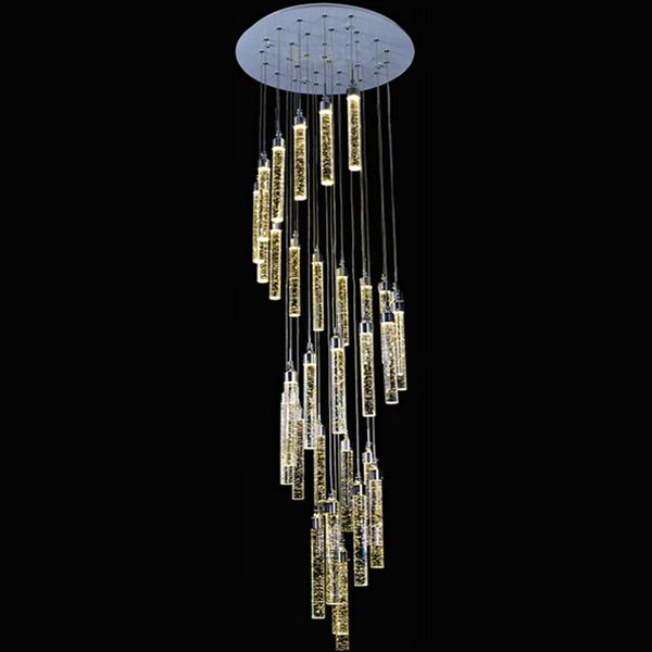 zx double staircase large crystal pendant lamp villa luxury led long chandelier bubble column crystal living room spiral lamp