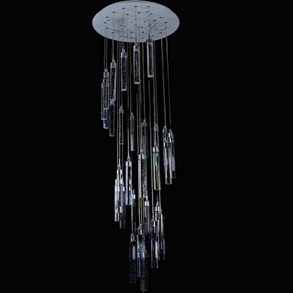 zx double staircase large crystal pendant lamp villa luxury led long chandelier bubble column crystal living room spiral lamp