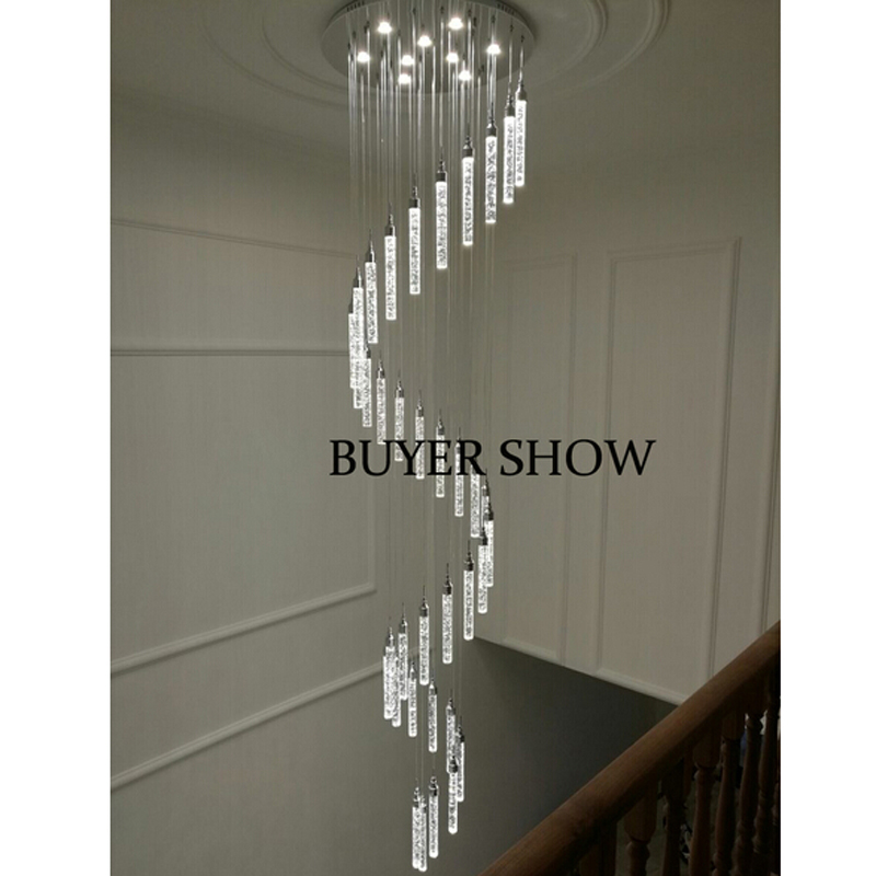 zx double staircase large crystal pendant lamp villa luxury led long chandelier bubble column crystal living room spiral lamp