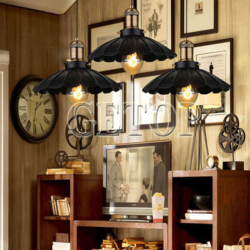 zx european 1pc iron umbrella led pendant lamp retro edison vintage industrial lamp black e27 bulb cafe bar restaurant lights