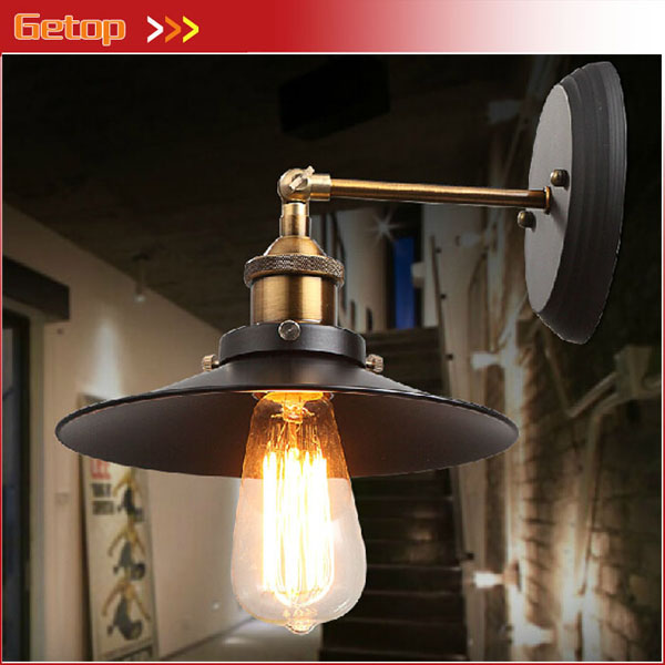 zx industrial retro iron wall lamp e27 screw bulb rotate joint diameter 22cm lights bedroom corridor lamp110v/220v