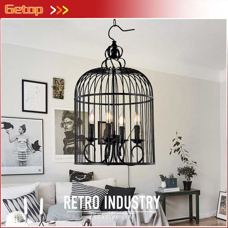 zx industrial retro led pendant lamp iron birdcage candle chandelier e14 bulbs bar cafe restaurant sitting room hanging lights