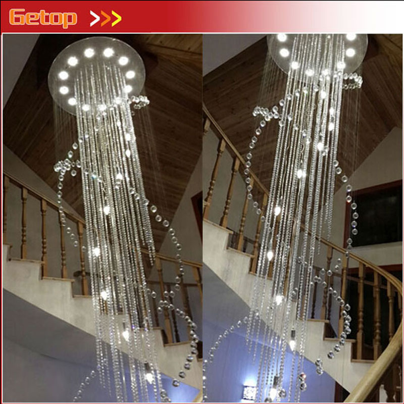 zx luxury double staircase k9 crystal chandelier gu10 led lighting for el lobby living room hall staircase lamp