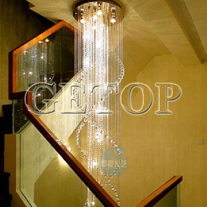 zx luxury double staircase k9 crystal chandelier gu10 led lighting for el lobby living room hall staircase lamp