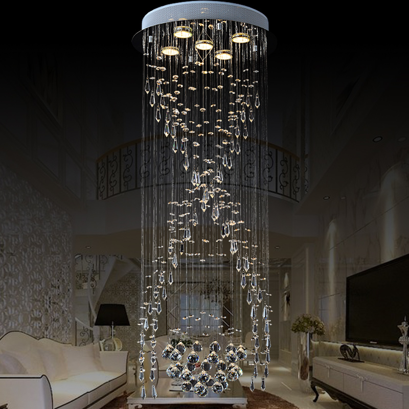 zx luxury spiral stairs crystal chandelier circular led villa living room long ceiling lamp modern concise crystal hanging light