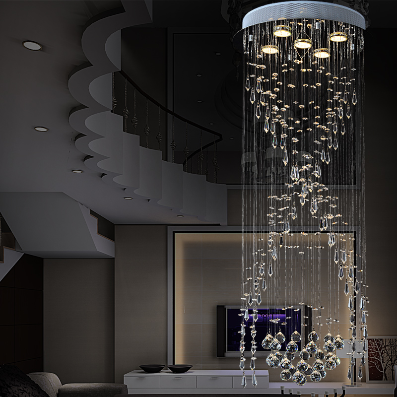 zx luxury spiral stairs crystal chandelier circular led villa living room long ceiling lamp modern concise crystal hanging light