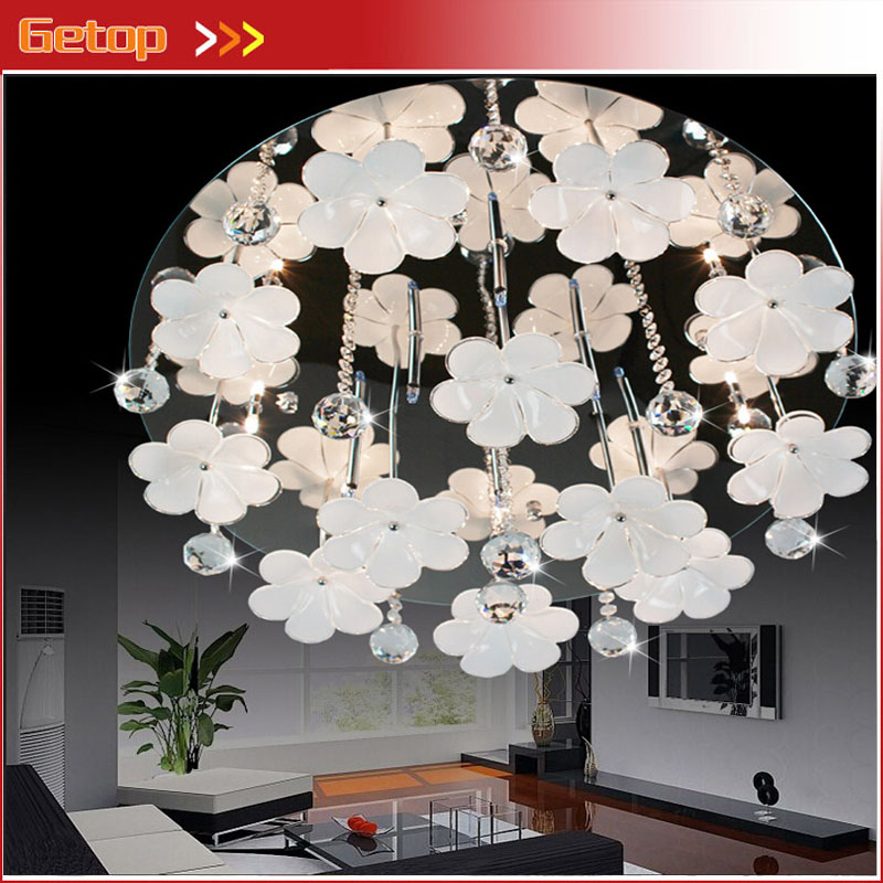 zx modern circular k9 crystal ball glass flowers g4 led ceiling lamp sittingroom bedroom restaurant lustre lamp