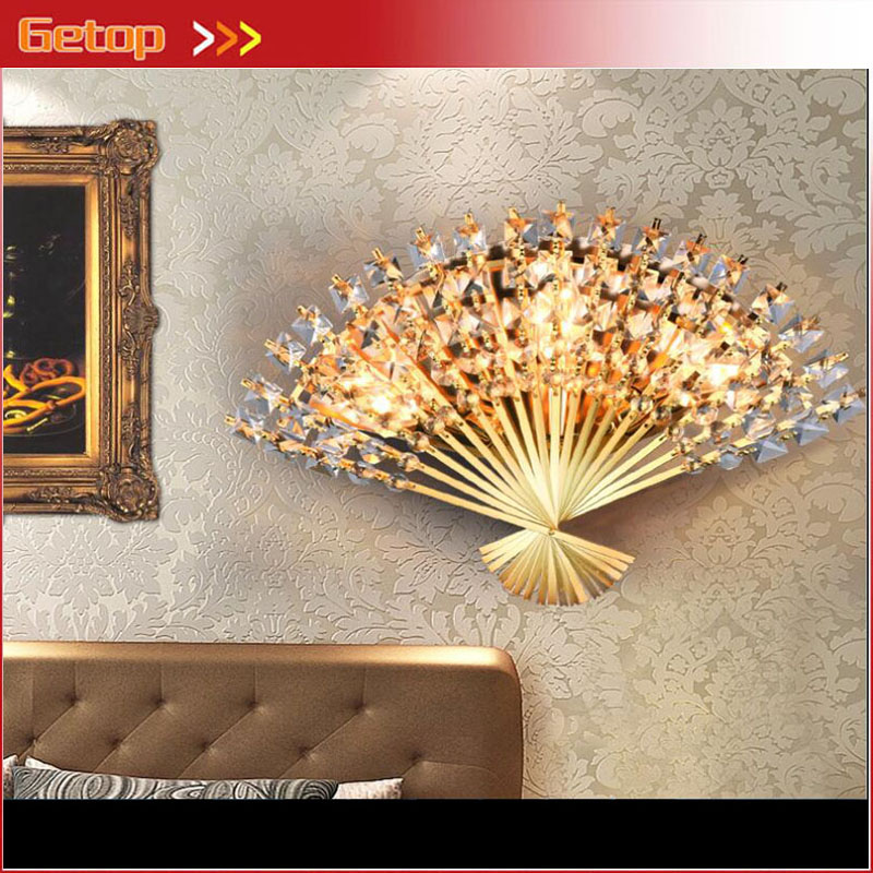 zx modern creative led crystal wall lamp fan shape luxury silver/gold bedroom corridor sitting room lamps fixtures