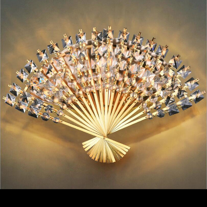 zx modern creative led crystal wall lamp fan shape luxury silver/gold bedroom corridor sitting room lamps fixtures