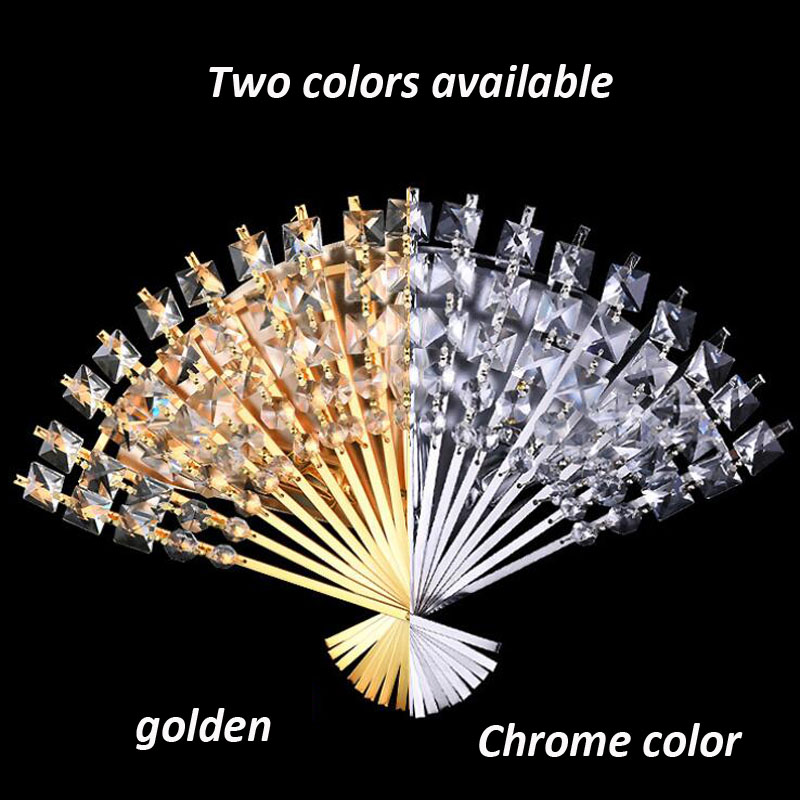 zx modern creative led crystal wall lamp fan shape luxury silver/gold bedroom corridor sitting room lamps fixtures