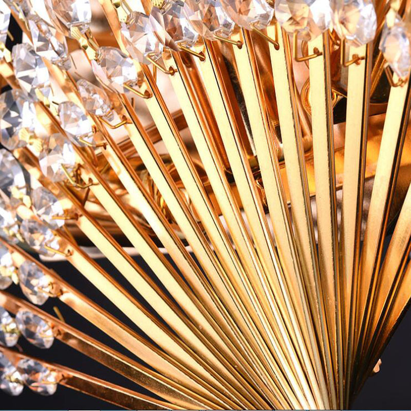 zx modern creative led crystal wall lamp fan shape luxury silver/gold bedroom corridor sitting room lamps fixtures