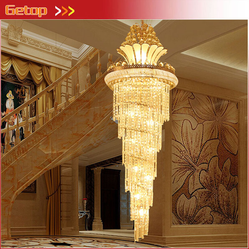 zx modern crystal led pendant lamp luxury staircase large chandelier modern double stairs living room hall lights