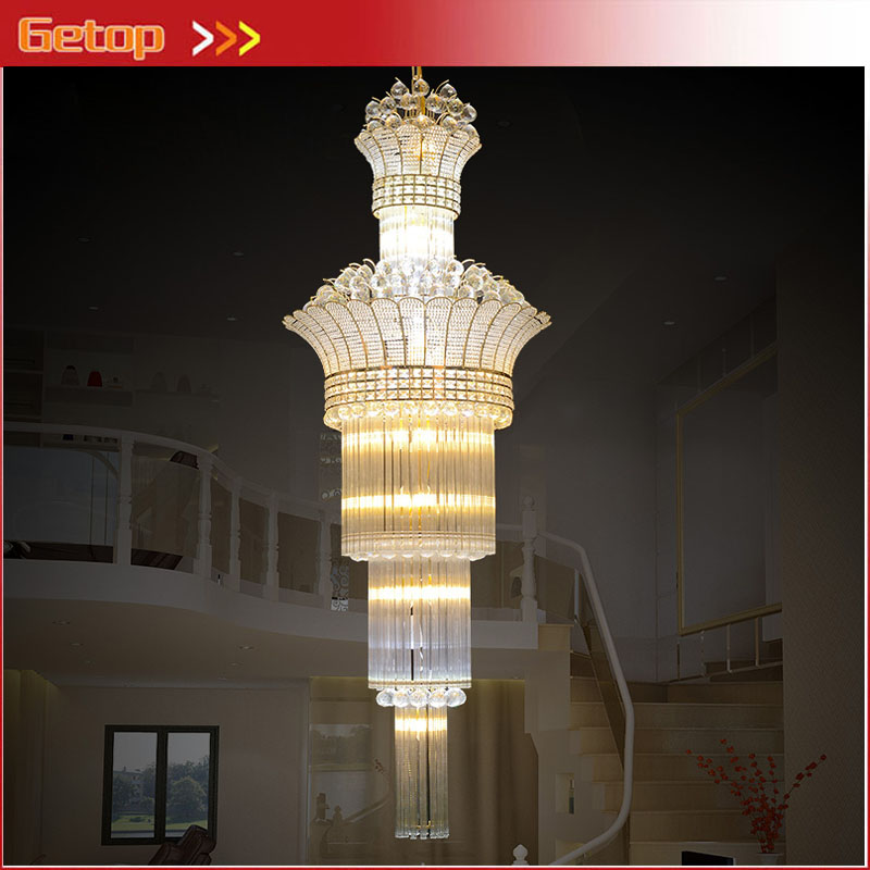 zx modern crystal led pendant lamp luxury staircase large chandelier modern double stairs living room hall lights