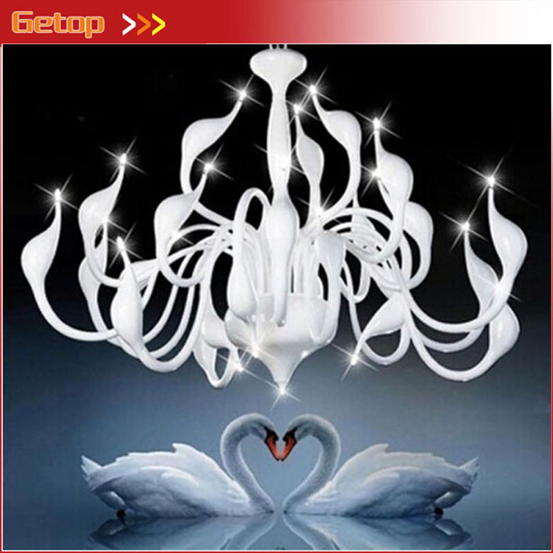 zx modern iron swan led chandelier european style art luxury g4 light white/black with bulb for livingroom bedroom hanging lamp