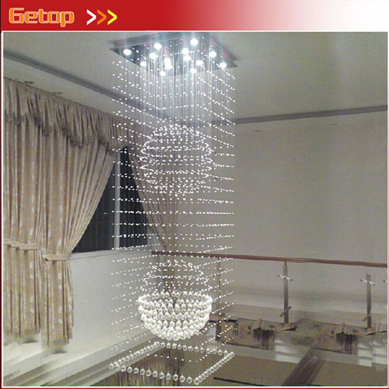 zx modern k9 crystal chandelier hanging wire crystal ball pendant lamp gu10 led light double entry stair living room hall lamp