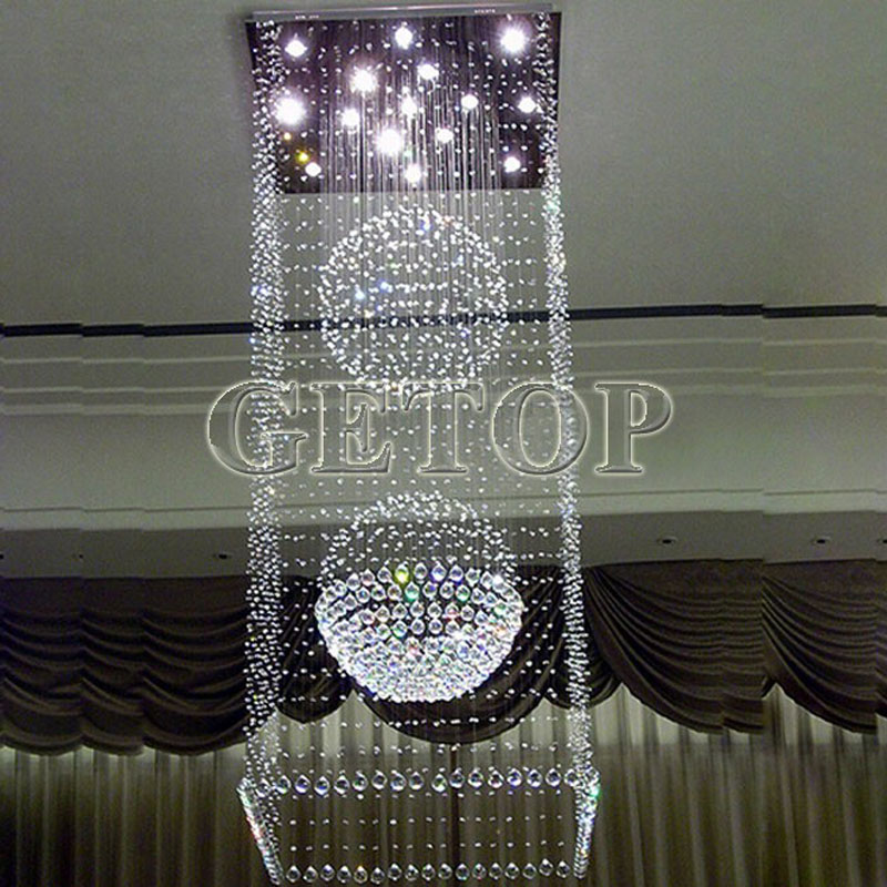 zx modern k9 crystal chandelier hanging wire crystal ball pendant lamp gu10 led light double entry stair living room hall lamp