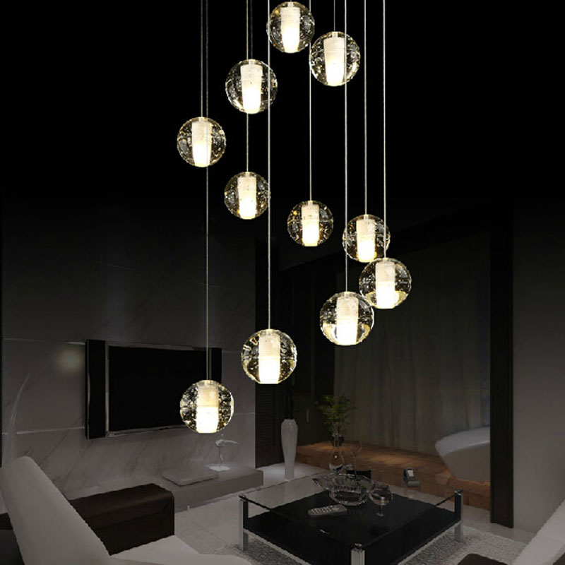 zx modern led crystal chandelier magic crystal ball hall lamp loft stair g4 light diy meteor shower lustre pendant lamp 90-260v