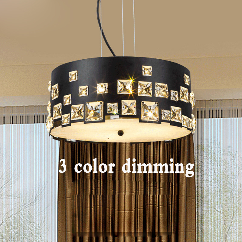 zx modern led crystal dining room pendant lamp contracted circular three-color dimming lighting personality living room lamp