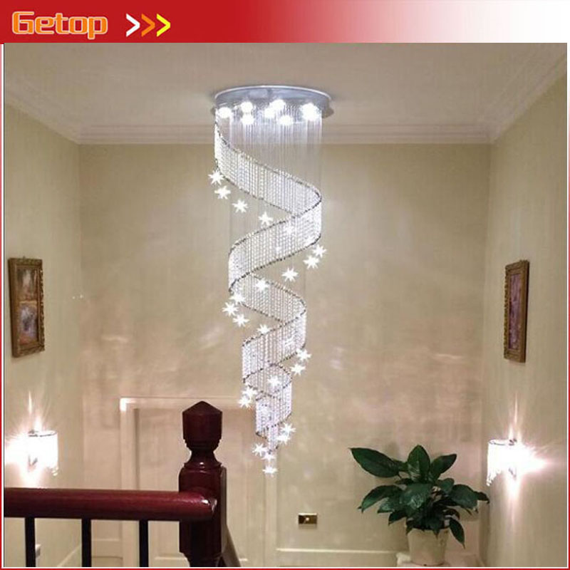 zx modern led crystal screw chandelier contracted stars loft spiral staircase droplight lustre gu10 villa lamp