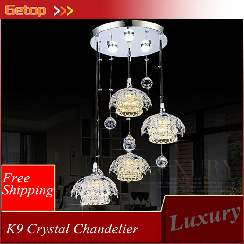 zx modern lustre led crystal pendant lamp 1/3/4 heads led chip lights artistic restaurant ceiling lamp fixtutres