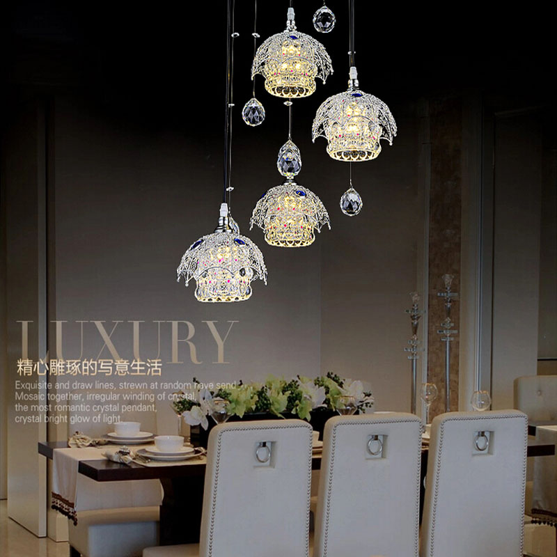 zx modern lustre led crystal pendant lamp 1/3/4 heads led chip lights artistic restaurant ceiling lamp fixtutres