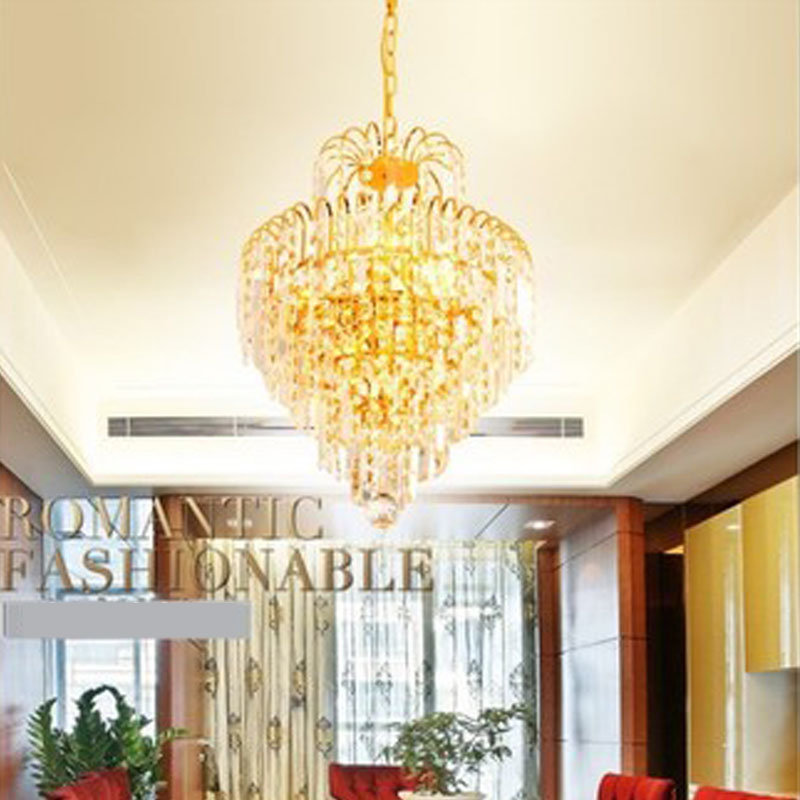 zx modern luxury crystal led chandelier gold cone crystal chains engineering e14 lights fixture for restaurant livingroom lamp