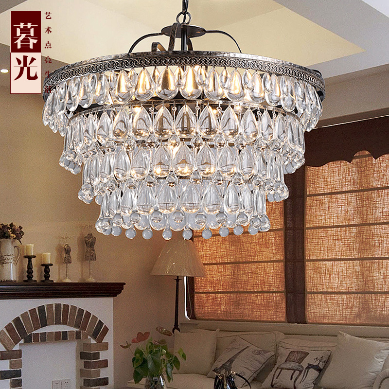 zx modern luxury waterdrop crystal led circular pendant lamp american retro crystal chain light fixture for sitting room balcony