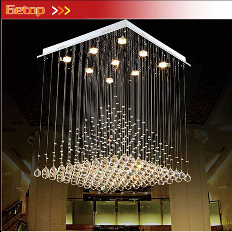 zx modern quadrate k9 crystal fish-line type gu10 three color led chandelier pyramid shape lamps stair sitting room bedroom