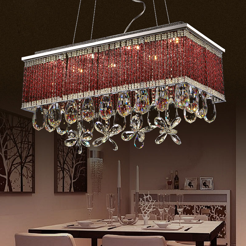 zx modern rectangular restaurant chandelier led crystal pendant lamps individuality creative living room bedroom indoor lighting