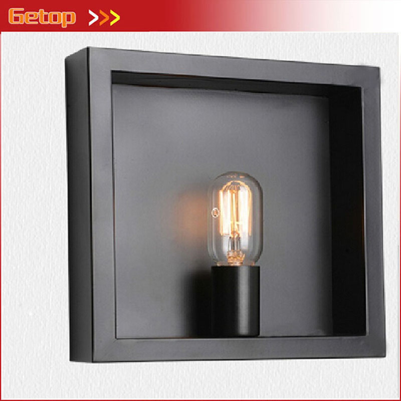 zx new creative iron wall lamp artistic box po frame industrial e14 lights bedroom living room bar decorative lamp