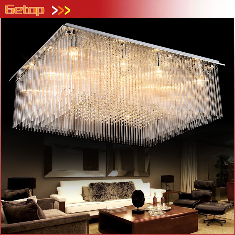 zx rectangle luxury crystal hall large ceiling lamp led creative sitting room restaurant pendant light engineering indoor lamp