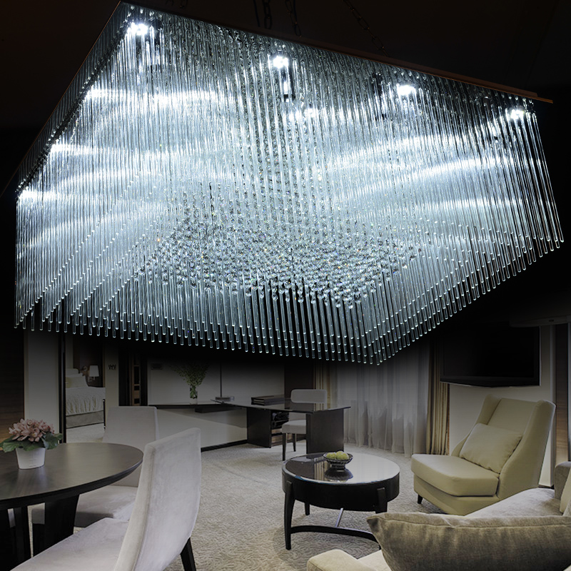 zx rectangle luxury crystal hall large ceiling lamp led creative sitting room restaurant pendant light engineering indoor lamp